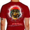 Camiseta - Air Race - Piloto Caveira Hélice Girando Alta Velocidade Capacete Tribal Fogo Lisa Costas Vermelha
