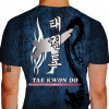 Camiseta - Tae Kwon Do - Tribal Dragão Kanji Chute Alto A Cada Luta Vencida um Grau de Confiança a Cada Luta Perdida um Grau de Perseverança Costas Azul