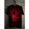 Camiseta - Surf - Surfista Dando um Aéreo Onda Efeito Luz Costas Vermelha