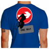 Camiseta - Ciclismo - One Way Placa Trânsito Ciclista de Bike Costas Azul