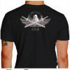 Camiseta - Aikido - O-Sensei Morihei Ueshiba entre Duas Espadas Bushi Estrelas Kanji Costas Preta