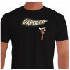Camiseta - Capoeira - Tocando Atabaque e Berimbau Capoeirista Dando um Bananeira com as Pernas Separadas Lisa Frente