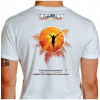 Camiseta - Triatlhon - Triatleta Cruzando Linha de Chegada Efeito Sol Frase A Dor Dura um Momento só , a Alegria de ter Chegado Dura Para Sempre Costas Branca