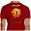 Camiseta - Triatlhon - Triatleta Cruzando Linha de Chegada Efeito Sol Frase A Dor Dura um Momento só , a Alegria de ter Chegado Dura Para Sempre Costas Vermelha