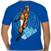 Camiseta - Muay Thai - Garuda Oito Armas Mortais Lutador dando Gancho em Salto Costas Azul