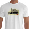 Camiseta - Basquete - Basket de Rua Jogador dando Enterrada Cidade Prédios Fundo Frente Atleta Rodando Bola nos Dedos Branca