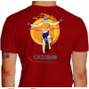 Camiseta - Ciclismo - Ciclista Comemorando Vitória na Chegada Sol no Fundo Costas Vermelha