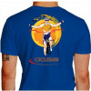 Camiseta - Ciclismo - Ciclista Comemorando Vitória na Chegada Sol no Fundo Costas Azul
