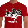 Camiseta - Parkour - Traceur Praticando PK pela Cidade - VERMELHA