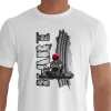 Camiseta - Kart - Piloto Corrida Vista de Frente Marca de Pneu Asfalto Costas Branca