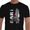 Camiseta - Kart - Piloto Corrida Vista de Frente Marca de Pneu Asfalto Costas Preta